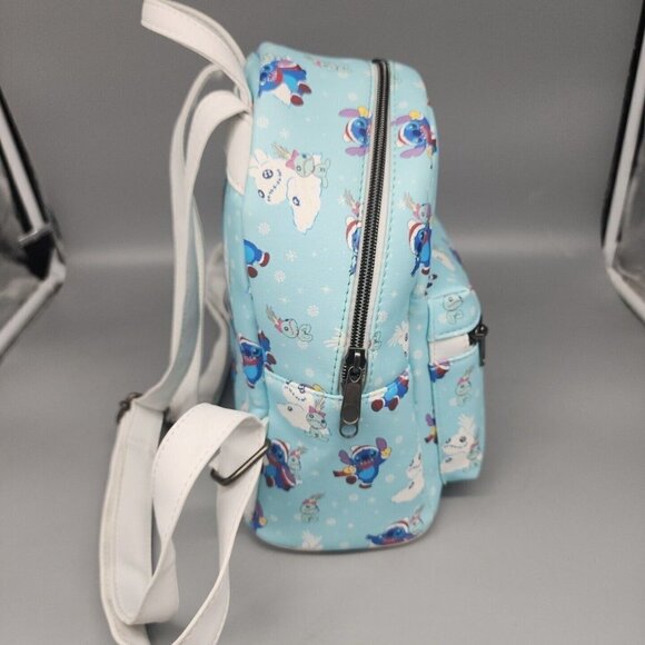 LOUNGEFLY DISNEY STITCH SCRUMP SNOWMAN MINI BACKPACK Blue Bag - Picture 5 of 12